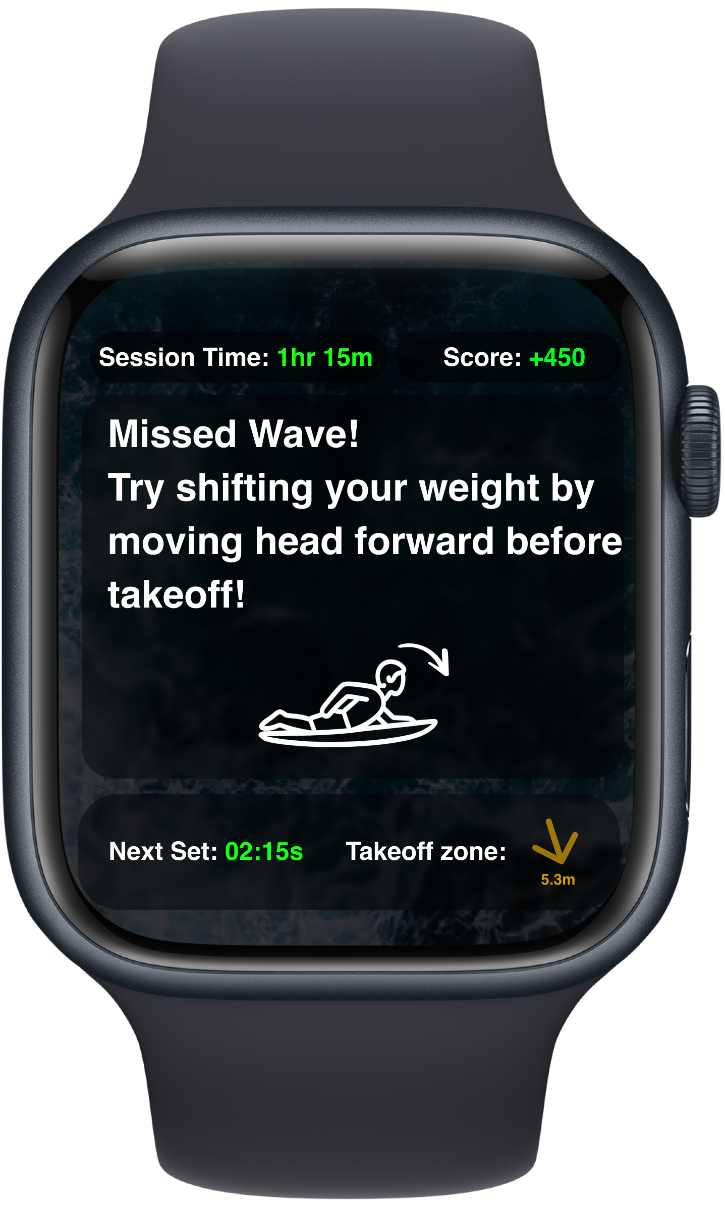 Apple Watch showing a live coaching cue